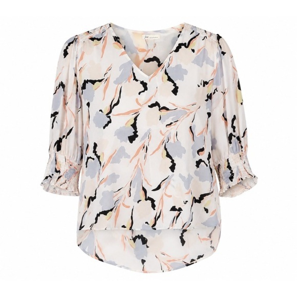 Joie Limited Edition NWT Medium Porcelain Print Smocked Sleeve Blouse